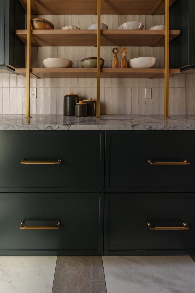 Pantry storage and prep area designed for efficient workflow in a blogger’s studio kitchen